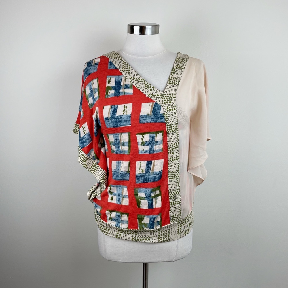 Anthropologie Vanessa Virginia Red Cream Geometric Bohemian Blouse Top Women